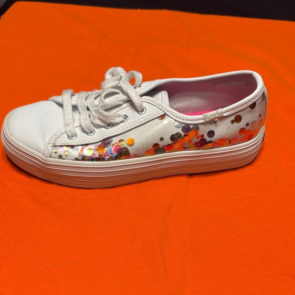 Keds White Lace-Up Sneakers with Multicolor Sequin Dots